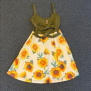 Floral Sunflower Dress with Olive Green Top